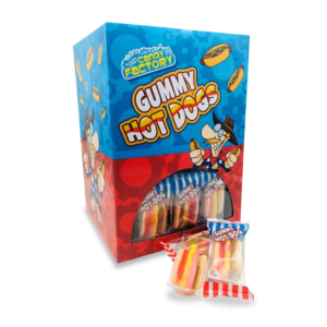 Mini Gummy Hot Dogs 10g novelty hot dog shaped fruity gummy sweet from Planet Pick n Mix