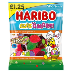 Haribo Eggs Galore 140g pre packed fruity egg shaped gummy sweets from Planet Pick n Mix