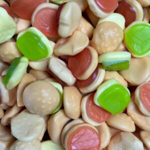 Jelly burger sweets with layered colours resembling mini burgers in pick n mix
