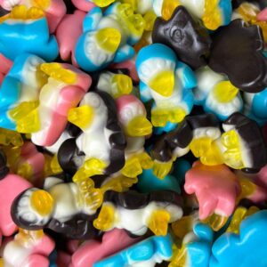 Trolli penguin sweets with jelly top and foam base in colourful pick n mix selection