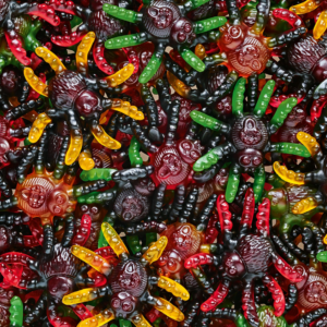 Trolli tarantula spider-shaped jelly sweets in bright colours with chewy texture